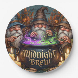 Halloween-Zauberer-Gnome-Mitternachtsbrau-Kessel Pappteller
