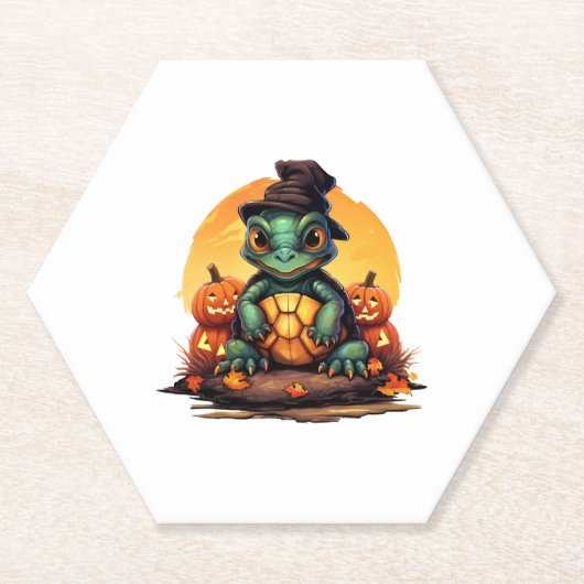 Halloween-Zauberturtle mit Hut im Herbst Untersetzer (Vorderseite)