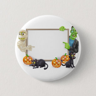 Halloween-Zeichen mit Mama und Frankenstein Button