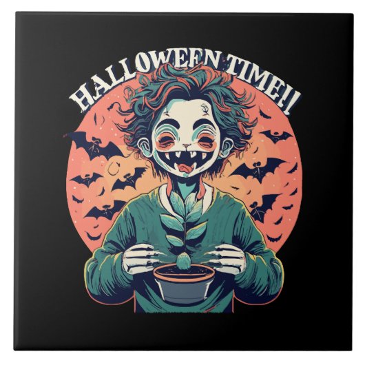Halloween Zeit, aber seine wirklich glückliche Zei Fliese (Vorderseite)