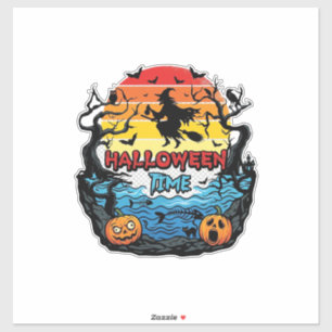 Halloween-Zeit Hexe Kürbisse Fledermäuse Sonnenunt Aufkleber