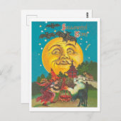 Halloween-Zeit, junge Hexe bei Vollgelbmond Postkarte (Vorne/Hinten)