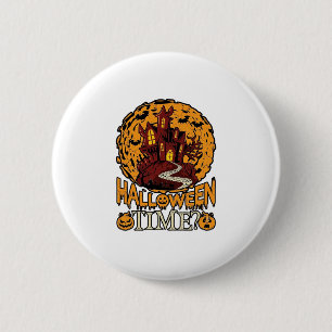 Halloween-Zeit Spukhaus Vollmond Kürbisse Button