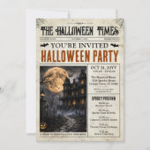 Halloween-Zeitungs-Einladung mit Programm (Vorderseite)