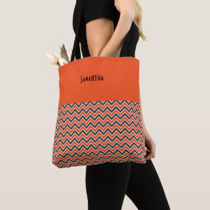 Halloween Zickzack Bold Orange Schwarz-weiß Name Tasche