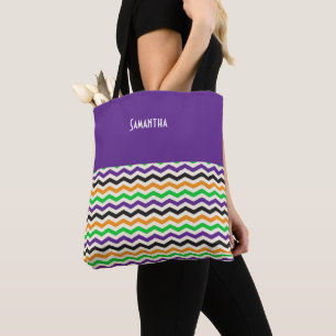 Halloween Zickzack Green Lila Black Orange Name Tasche