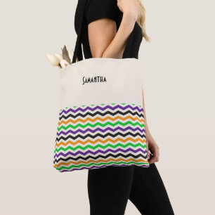 Halloween Zickzack Green Lila Black Orange Name Tasche
