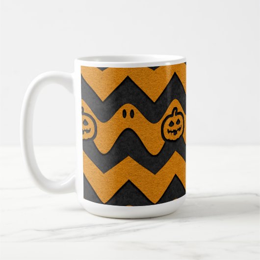Halloween-Zickzack Muster mit Geistern und Kürbisk Kaffeetasse (Links)