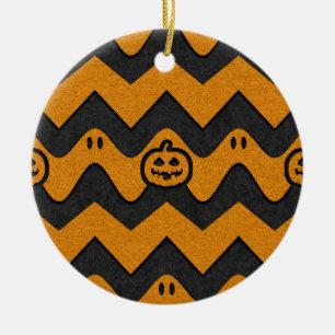 Halloween-Zickzack Muster mit Geistern und Kürbisk Keramik Ornament
