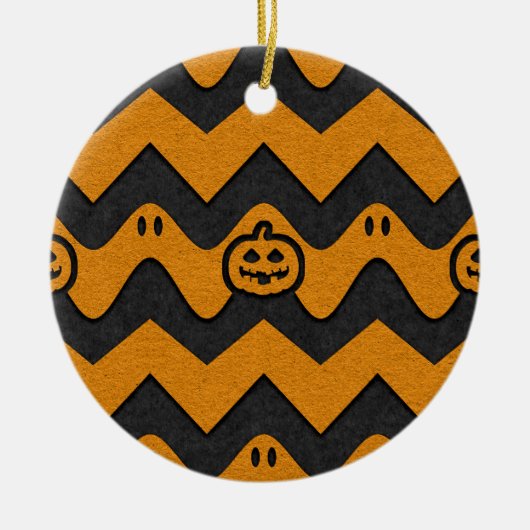 Halloween-Zickzack Muster mit Geistern und Kürbisk Keramik Ornament (Vorne)