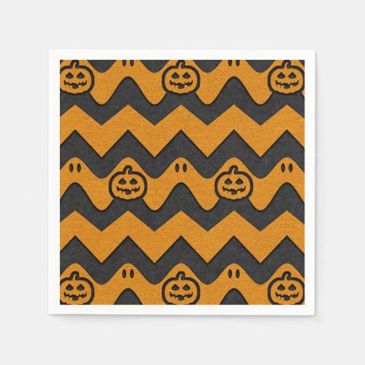 Halloween-Zickzack Muster mit Geistern und Kürbisk Serviette (Vorderseite)