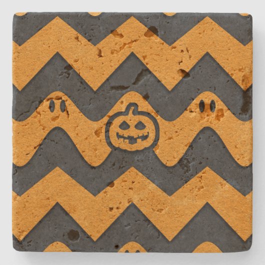 Halloween-Zickzack Muster mit Geistern und Kürbisk Steinuntersetzer (Vorderseite)