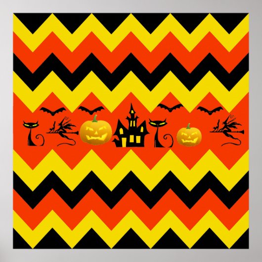 Halloween Zickzack Spuk Haus Schwarzes Katzenmuste Poster (Vorne)