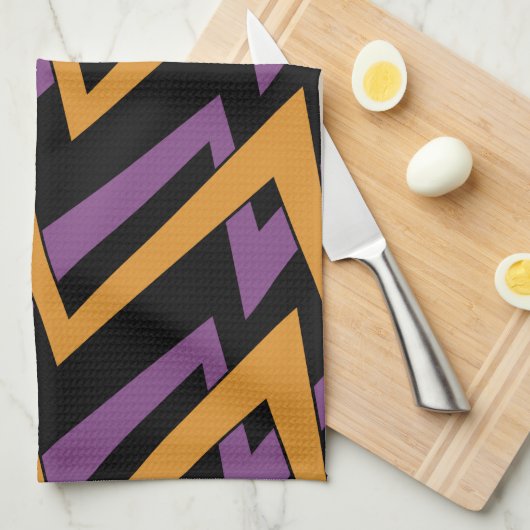 Halloween Zig Zags Orange Lila Geschirrtuch (Viertel Falte)