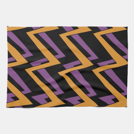 Halloween Zig Zags Orange Lila Geschirrtuch (Horizontal)