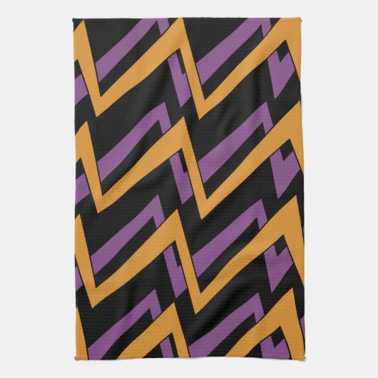 Halloween Zig Zags Orange Lila Geschirrtuch (Vertikal)