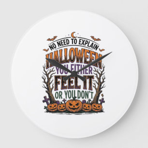 Halloween Zitat T-Shirt Vintage Kürbis Fledermaus Große Wanduhr