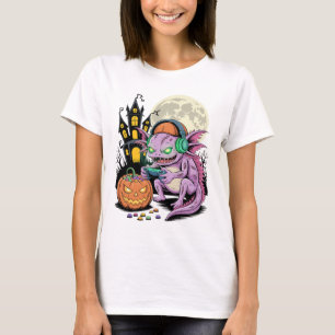 Halloween Zombie Axolotl Gamer Verlassenes Schloss T-Shirt