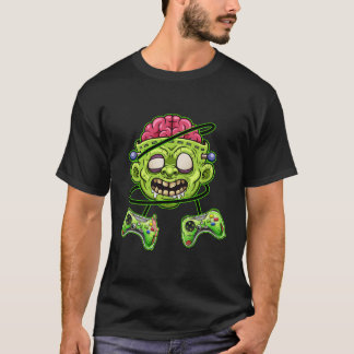 Halloween Zombie Beängstigende Videospielerin Brai T-Shirt