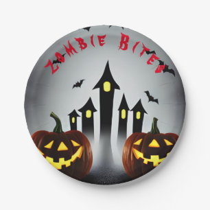 Halloween Zombie beißt gruseligen Jack o Lantern, Pappteller
