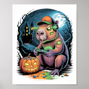 Halloween Zombie Capyra Gamer Verlassenes Schloss  Poster