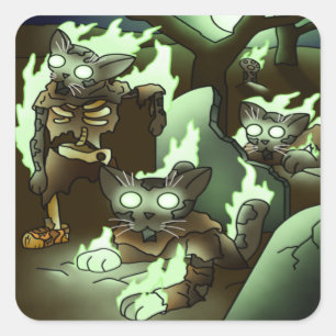 Halloween Zombie Cats Quadratischer Aufkleber