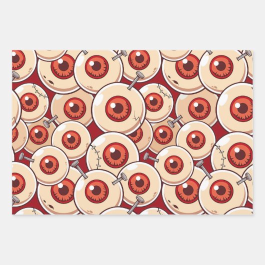 Halloween Zombie Eyes Brains Cartoon Pattern Party Geschenkpapier Set (Vorderseite)