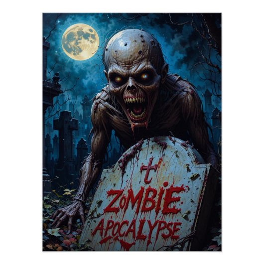 Halloween Zombie Ghoul Creepy Graveyard Fullmoon Poster (Vorderseite)