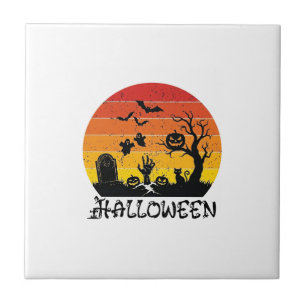 Halloween Zombie Hand Grabstein Baum Schwarze Katz Fliese