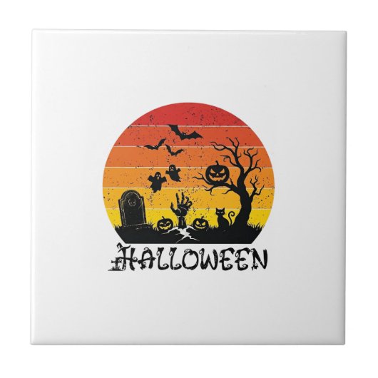 Halloween Zombie Hand Grabstein Baum Schwarze Katz Fliese (Vorderseite)