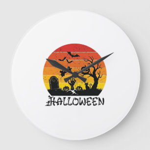 Halloween Zombie Hand Grabstein Baum Schwarze Katz Große Wanduhr