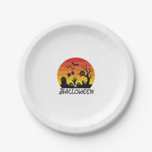 Halloween Zombie Hand Grabstein Baum Schwarze Katz Pappteller