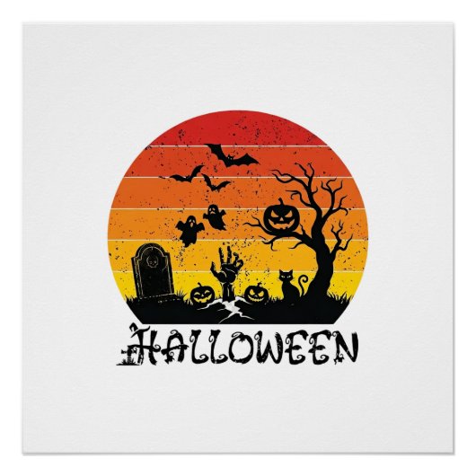 Halloween Zombie-Hand Grabstein Baum Schwarze Katz Poster (Vorderseite)