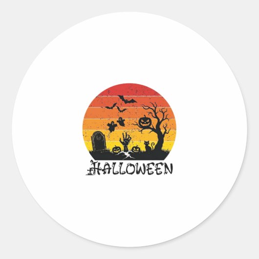 Halloween Zombie Hand Grabstein Baum Schwarze Katz Runder Aufkleber (Vorderseite)