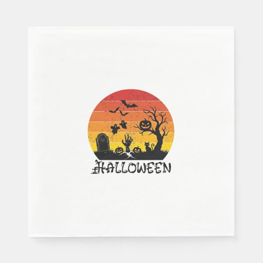 Halloween Zombie Hand Grabstein Baum Schwarze Katz Serviette (Vorderseite)