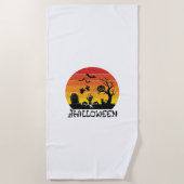 Halloween Zombie Hand Grabstein Baum Schwarze Katz Strandtuch (Vorderseite)