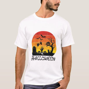 Halloween Zombie Hand Grabstein Baum Schwarze Katz T-Shirt