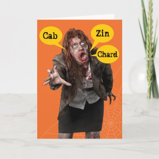 Halloween Zombie Happy Hallowine Wino Karte (Vorderseite)