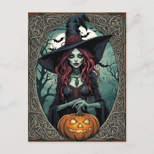 Halloween Zombie Hexe Postkarte (Vorderseite)