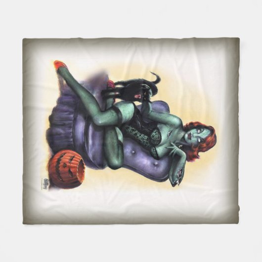 Halloween-Zombie-Mädchen-Button oben Fleecedecke (Vorderseite (Horizontal))