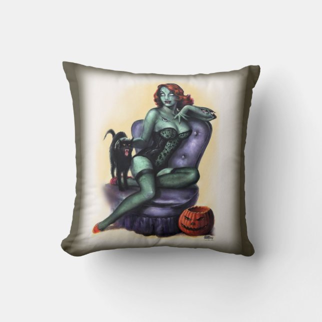 Halloween-Zombie-Mädchen-Button oben Kissen (Vorderseite)