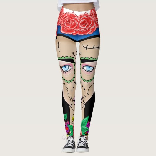 Halloween Zombie-Mädchen mit einer Krone von Rose Leggings (Vorderseite)
