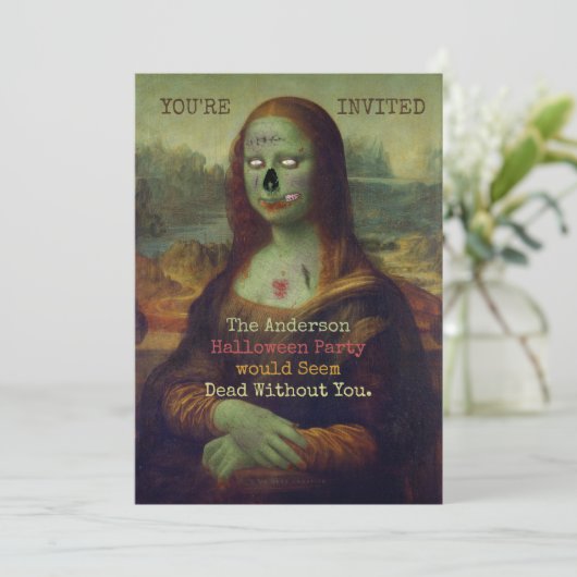 Halloween Zombie Mona Lisa Beängstigend Spooky Par Einladung (Stehend Vorderseite)