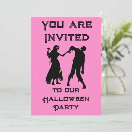 Halloween Zombie Party Einladung rosa pinkoween (Stehend Vorderseite)