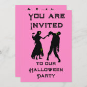 Halloween Zombie Party Einladung rosa pinkoween (Vorne/Hinten)