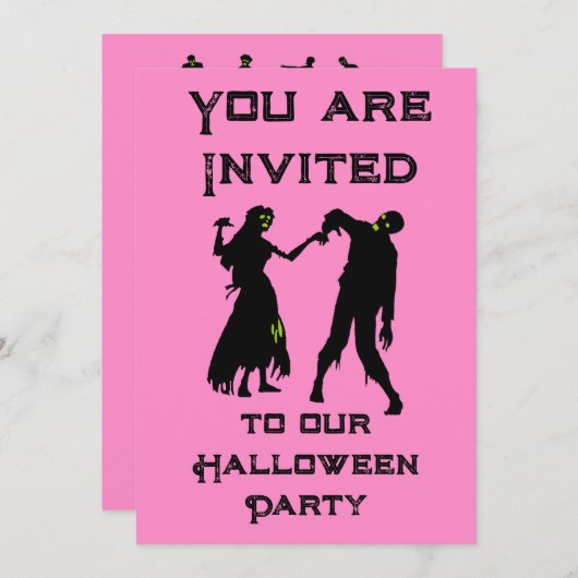 Halloween Zombie Party Einladung rosa pinkoween (Vorne/Hinten)