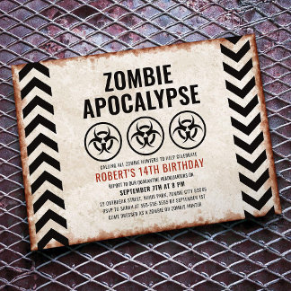 Halloween-Zombie-Party mit Biogefährdung-Icons Einladung