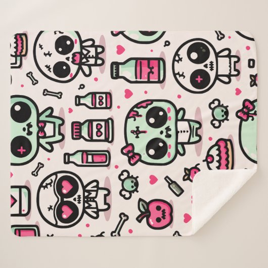 Halloween Zombie Pattern Sherpa Blanket Sherpadecke (Vorderseite (Horizontal))