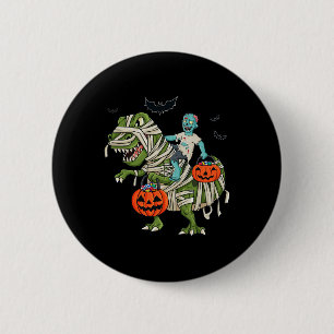 Halloween Zombie Riding T Rex Fun Boys Girls Kinde Button