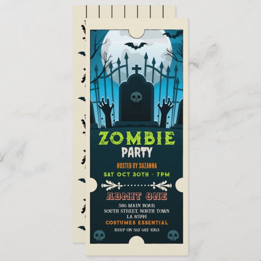 Halloween Zombie Ticket Fun Horror Einladung (Vorne/Hinten)